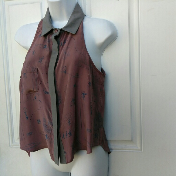 In God We Trust 100% Silk Cat Sleeveless Blouse - Picture 3 of 4